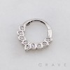 FAN-SHAPED ARRANGEMENT OF SEVEN PEAR-CUT CZ ARCH 316L SURGICAL STEEL SEPTUM HINGED SEGMENT RING
